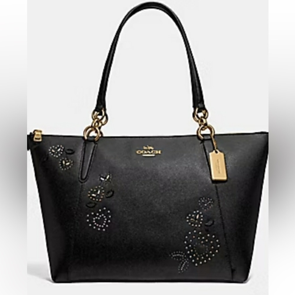 🌟Coach Like New Black‎ Leather Tote with Gold Embellished Accents